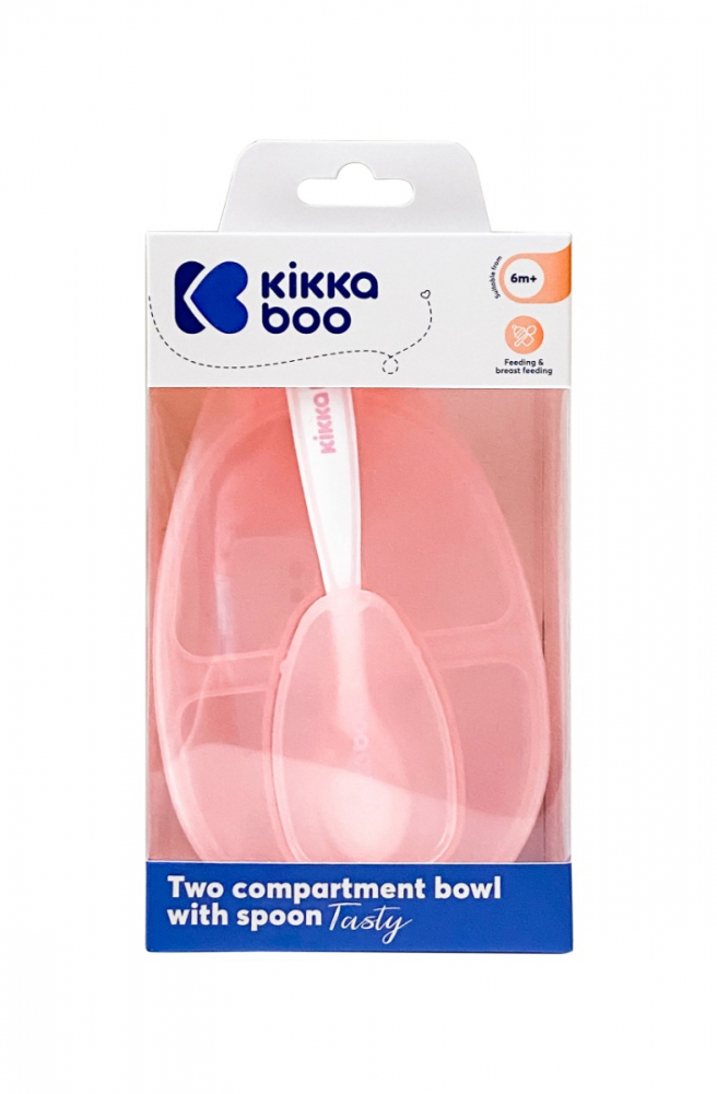 Set Castron cu 2 compartimente si lingurita KikkaBoo Tasty Pink - 1 | YEO