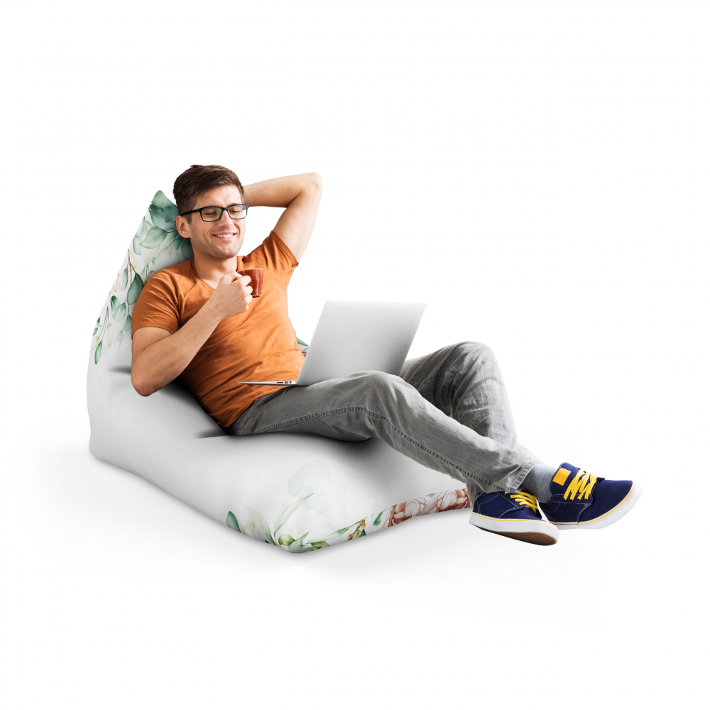 Fotoliu Puf Bean Bag tip Lounge Floral alb