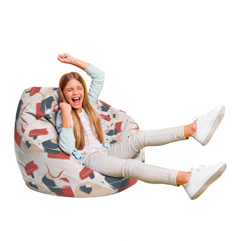 Fotoliu Puf Bean Bag tip Para L bej cu model rosu si gri