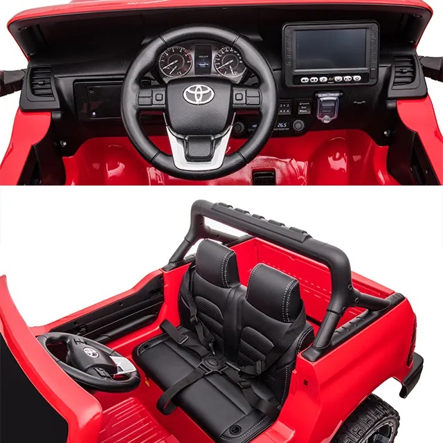 Masinuta electrica 12V cu scaun piele si roti EVA Toyota Hilux Red - 4