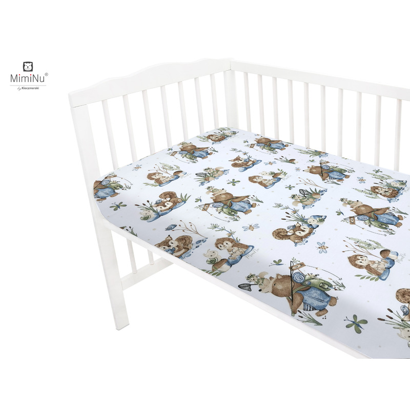 Cearceaf cu elastic MimiNu pentru patut 120X60 cm din bumbac Design Let s Go Blue