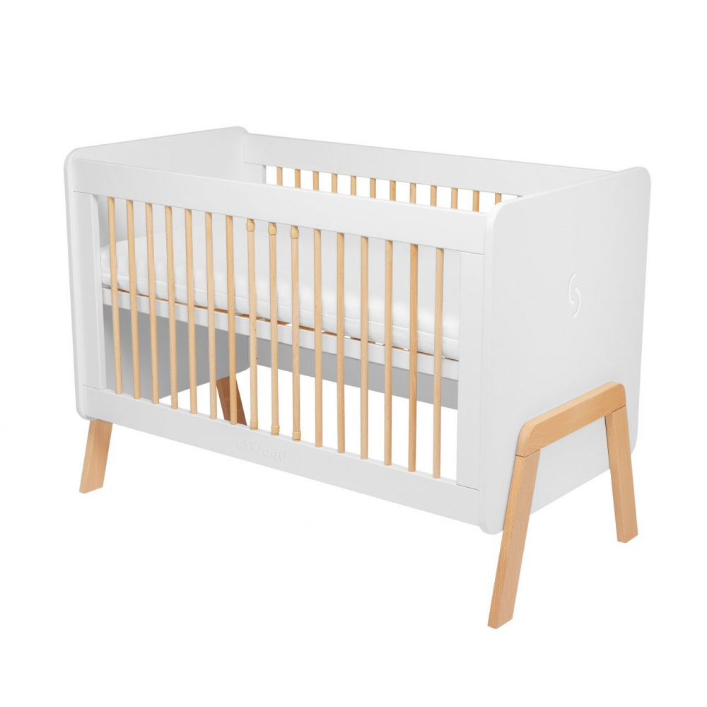 Patut transformabil copii Skiddou Krubb din lemn de fagMDF 60x120 cm Puff Catcher alb