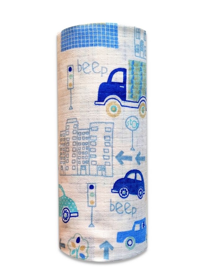 Scutec din muselina tetra 70x80 cm model Blue Cars in City