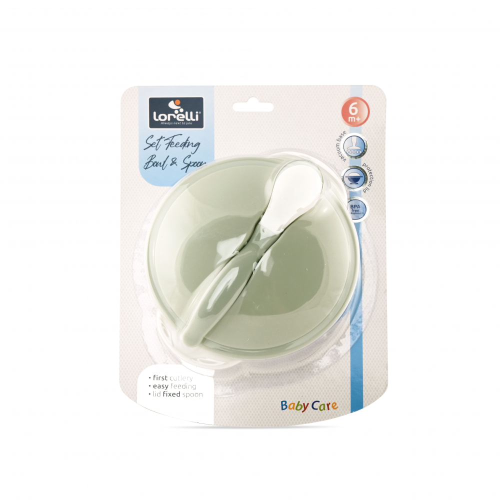 Set castron cu ventuza capac si lingurita Mint Green