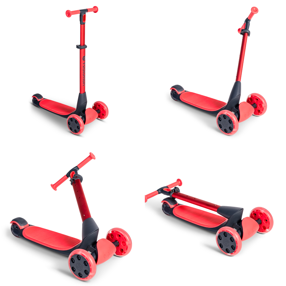 Trotineta 5 in 1 Yvolution Y Glider Luna red cu spatiu depozitare, roti luminoase, greutate admisa 50 kg - 1