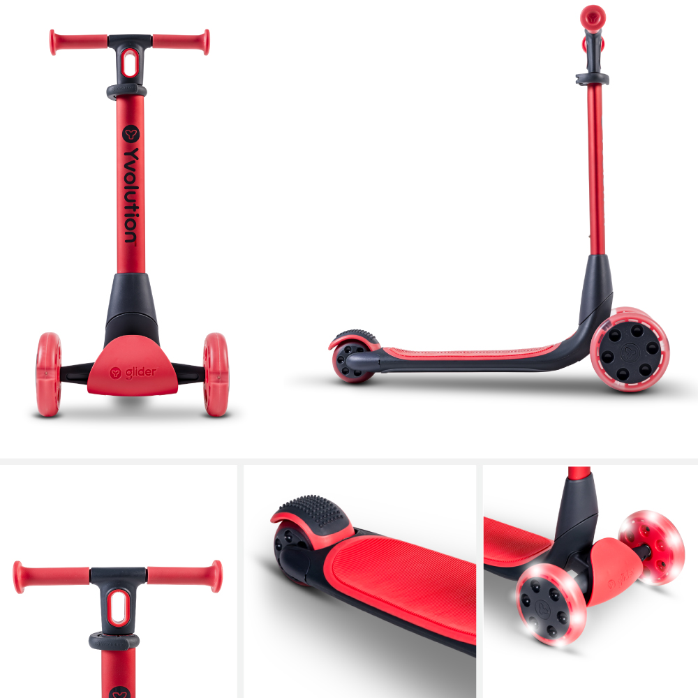 Trotineta 5 in 1 Yvolution Y Glider Luna red cu spatiu depozitare, roti luminoase, greutate admisa 50 kg - 2