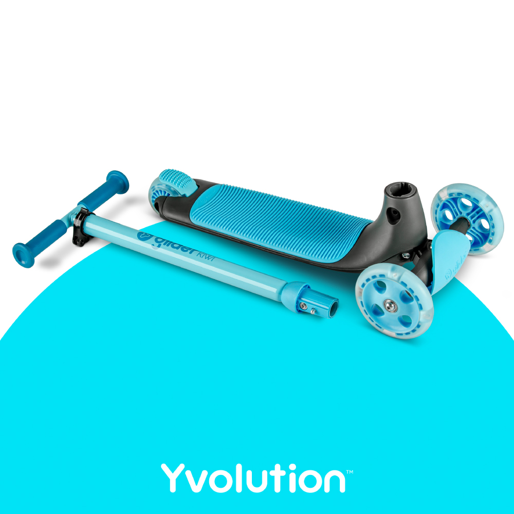 Trotineta cu 3 roti Yvolution Y Glider kiwi blue, roti Led, ghidon reglabil, greutate admisa 50 kg - 2