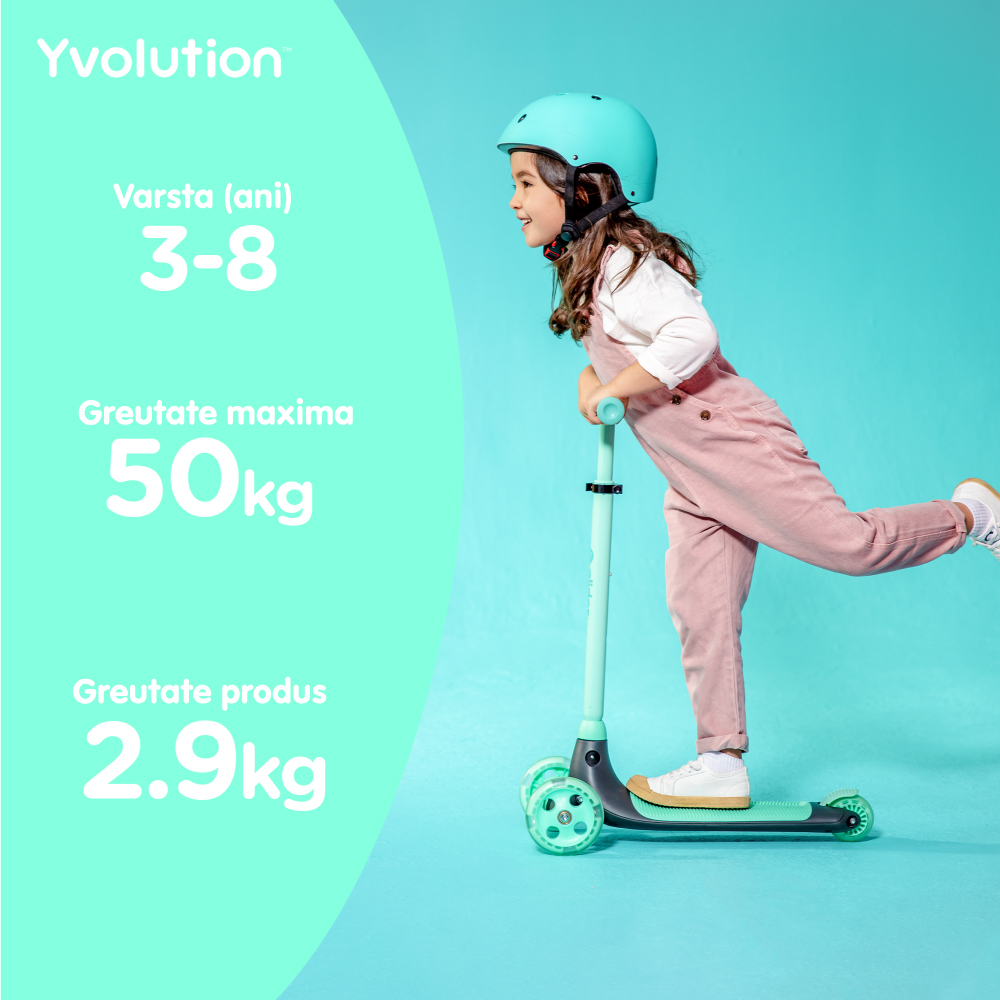 Trotineta cu 3 roti Yvolution Y Glider kiwi green, roti Led, ghidon reglabil, greutate admisa 50 kg - 4