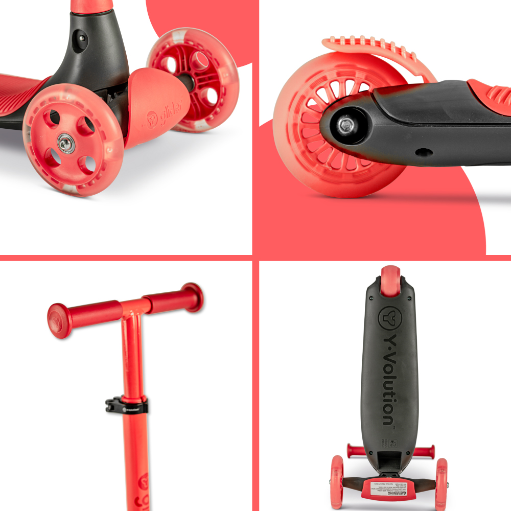 Trotineta cu 3 roti Yvolution Y Glider kiwi red, roti Led, ghidon reglabil, greutate admisa 50 kg - 3 | YEO