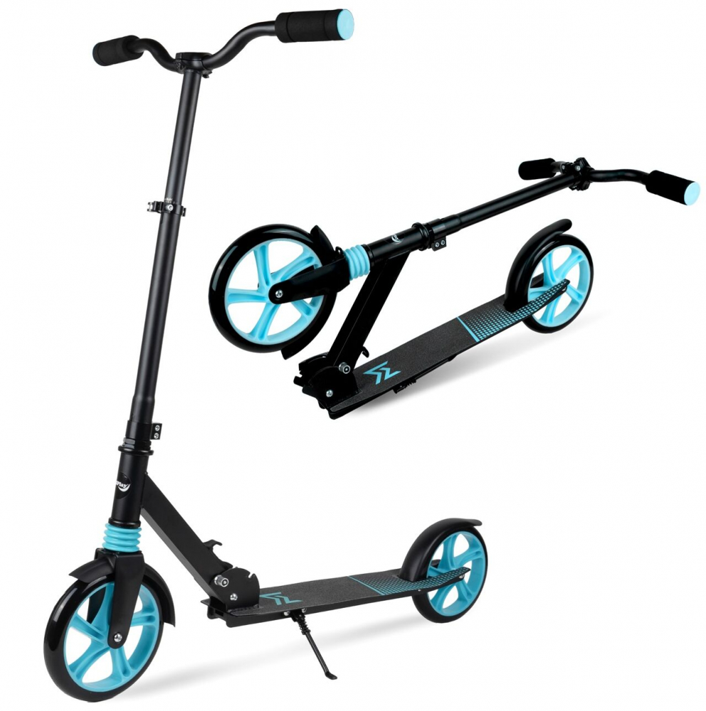 Trotineta pliabila, cu platforma antiderapanta, roti PU 200 mm, Frana spate, Manere ergonomice din spuma, City Scooter Blue  Black