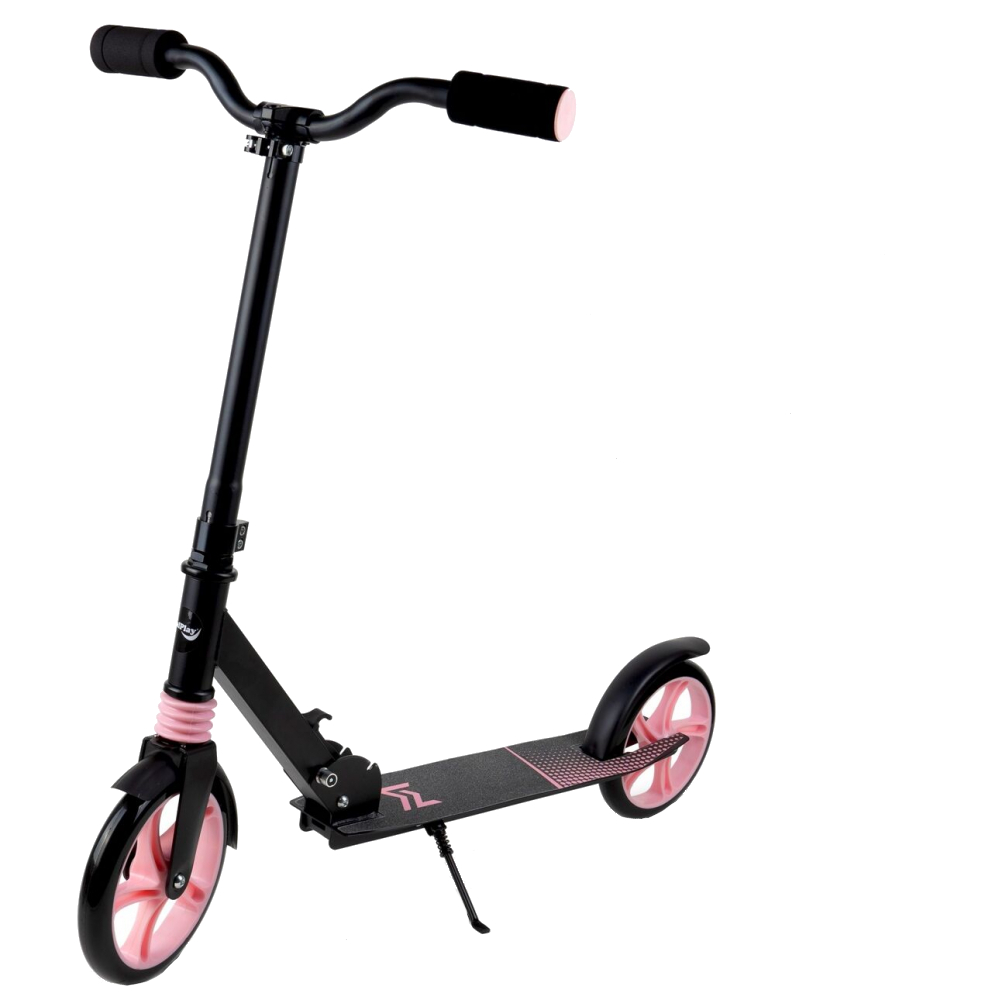 Trotineta pliabila, cu platforma antiderapanta, suspensii, roti PU 200 mm, Frana spate, manere ergonomice din spuma, greutate maxima admisa 100kg  City Scooter Black  Pink