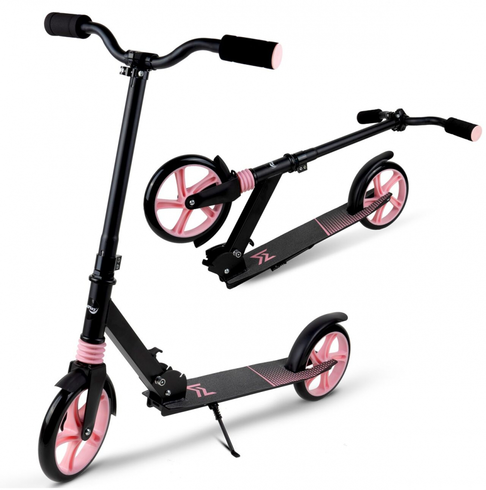 Trotineta pliabila, cu platforma antiderapanta, roti PU 200 mm, Frana spate, Manere ergonomice din spuma,  City Scooter Black  Pink