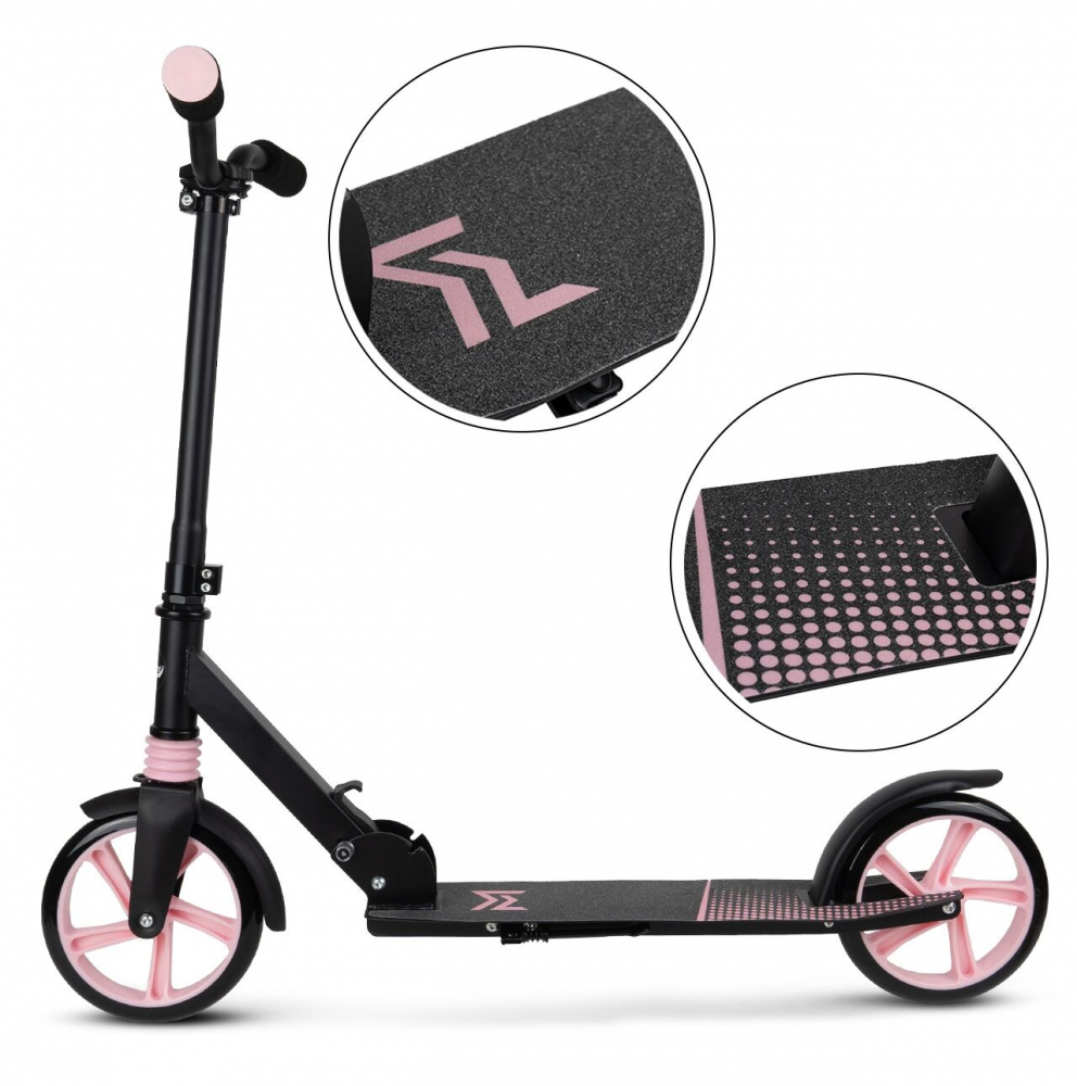 Trotineta pliabila, cu platforma antiderapanta, suspensii, roti PU 200 mm, Frana spate, manere ergonomice din spuma, greutate maxima admisa 100kg  City Scooter Black  Pink - 1