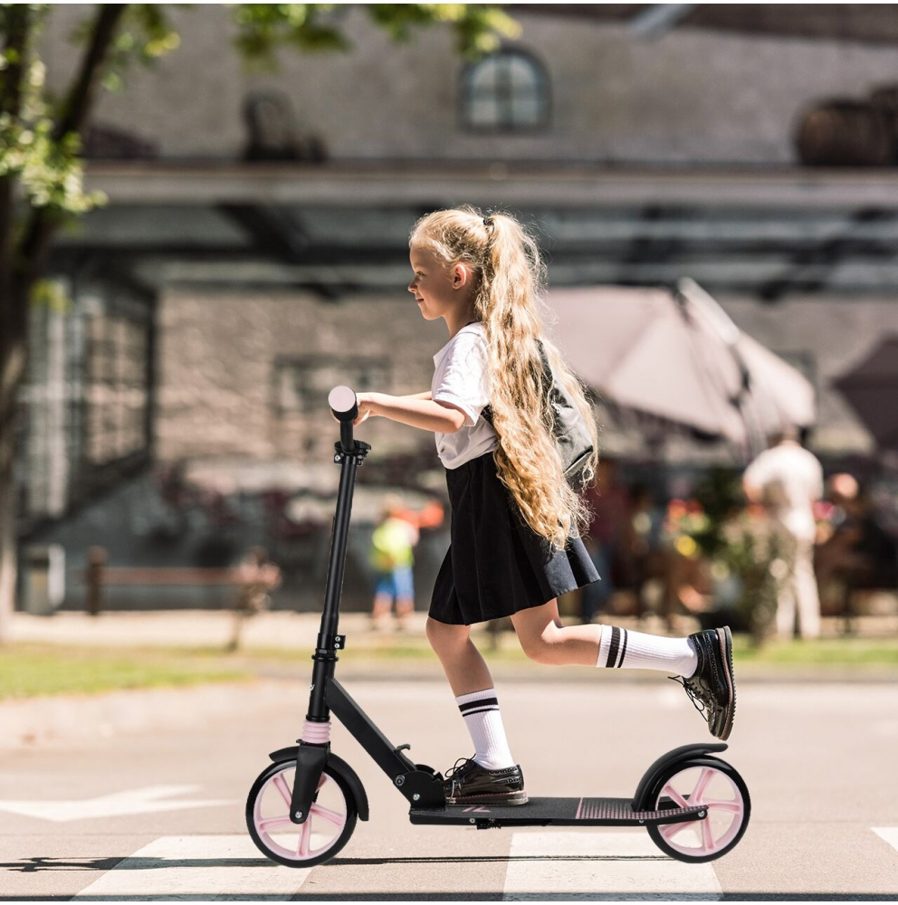 Trotineta pliabila, cu platforma antiderapanta, suspensii, roti PU 200 mm, Frana spate, manere ergonomice din spuma, greutate maxima admisa 100kg  City Scooter Black  Pink - 4