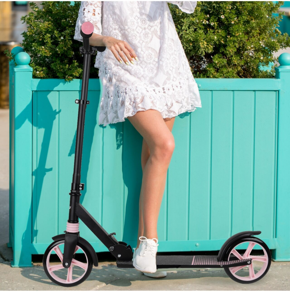 Trotineta pliabila cu amortizor City Scooter negru si roz - 9