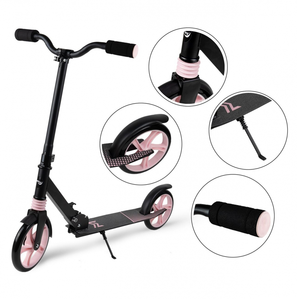 Trotineta pliabila, cu platforma antiderapanta, suspensii, roti PU 200 mm, Frana spate, manere ergonomice din spuma, greutate maxima admisa 100kg  City Scooter Black  Pink - 10