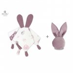 Set MimiNu jucarie de plus cu urechi si labute din catifea + Jucarie zornaitoare Mini Bunny din catifea Baby Shower Pink/Heather