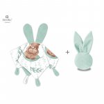 Set MimiNu jucarie de plus cu urechi si labute din catifea + Jucarie zornaitoare Mini Bunny din catifea Lulu Natural/Mint