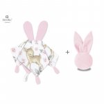 Set MimiNu jucarie de plus cu urechi si labute din catifea + Jucarie zornaitoare Mini Bunny din catifea Sweet Deer Pink/Pink