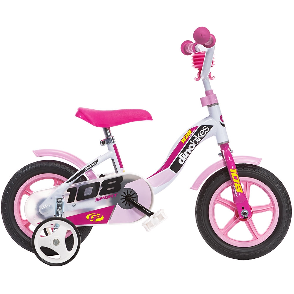 Bicicleta copii Dino Bikes 10 inch 108 Sport alb si roz