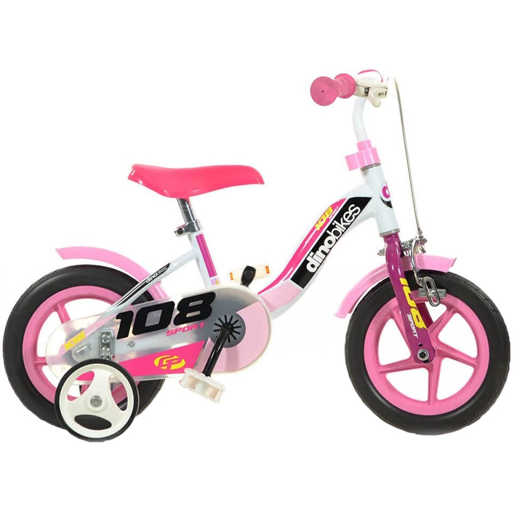 Bicicleta copii Dino Bikes 10 inch 108 sport alb si roz cu frana - 1
