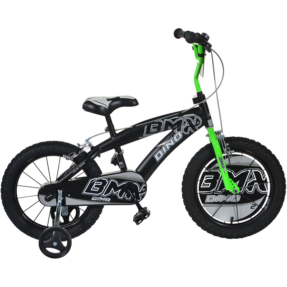 Bicicleta copii Dino Bikes 14 inch BMX negru si verde - 1