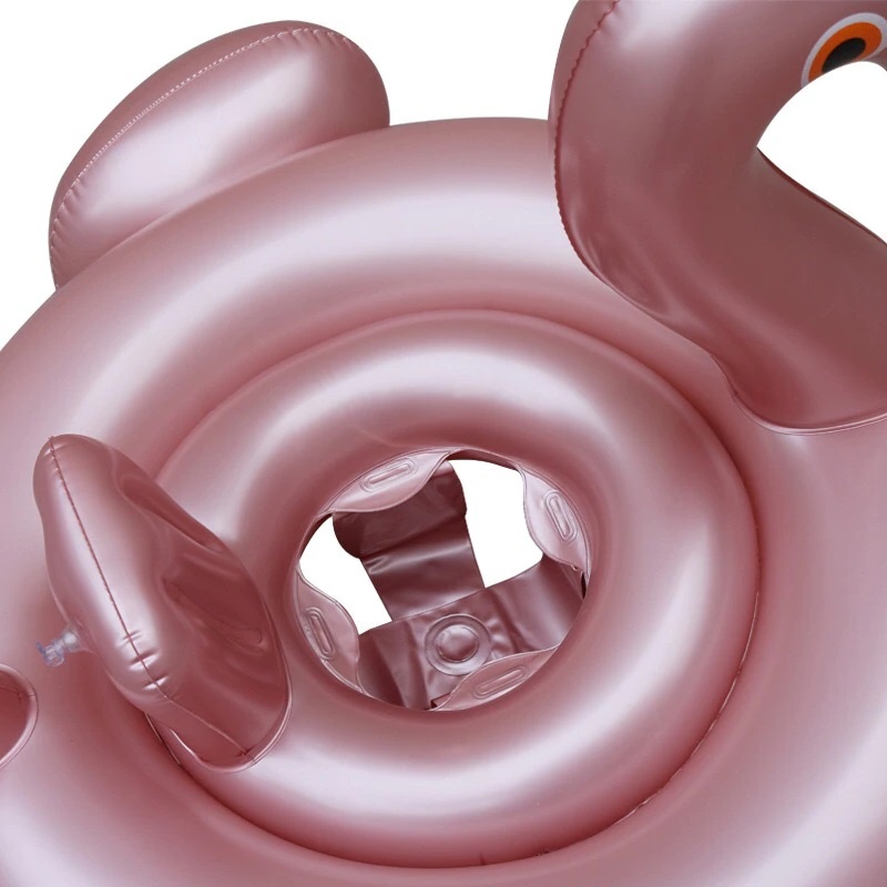 Colac Gonflabil Pentru Fetite Cu Scaun Flamingo Roz Sidefat 60 Cm