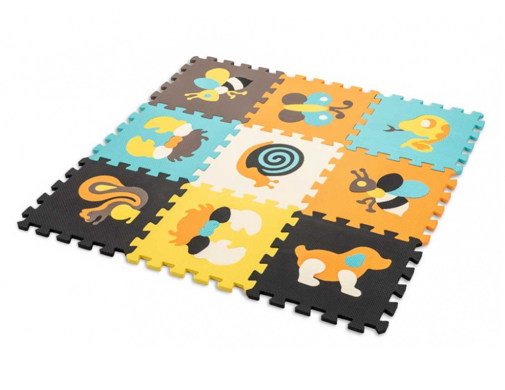 Covoras puzzle din spuma cu 9 piese Animale colorate