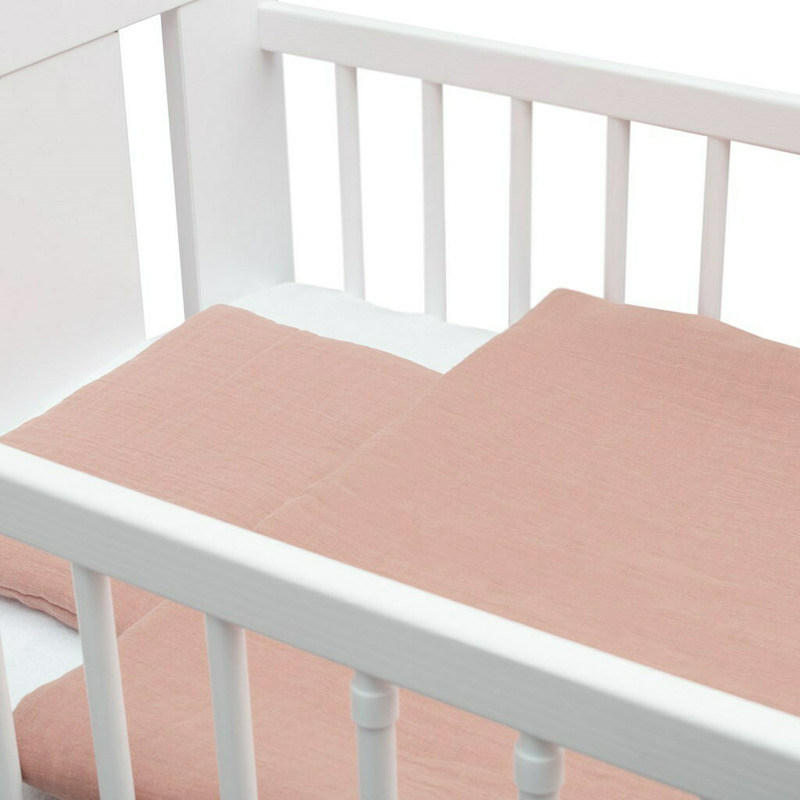 Lenjerie patut 2 piese New Baby din muselina cu perna si pilota 100x70 cm Pink - 1