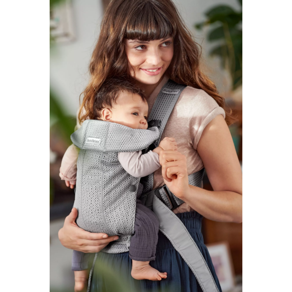 Marsupiu Mini Babybjorn cu multiple pozitii de purtare Grey 3D Mesh - 1 | YEO