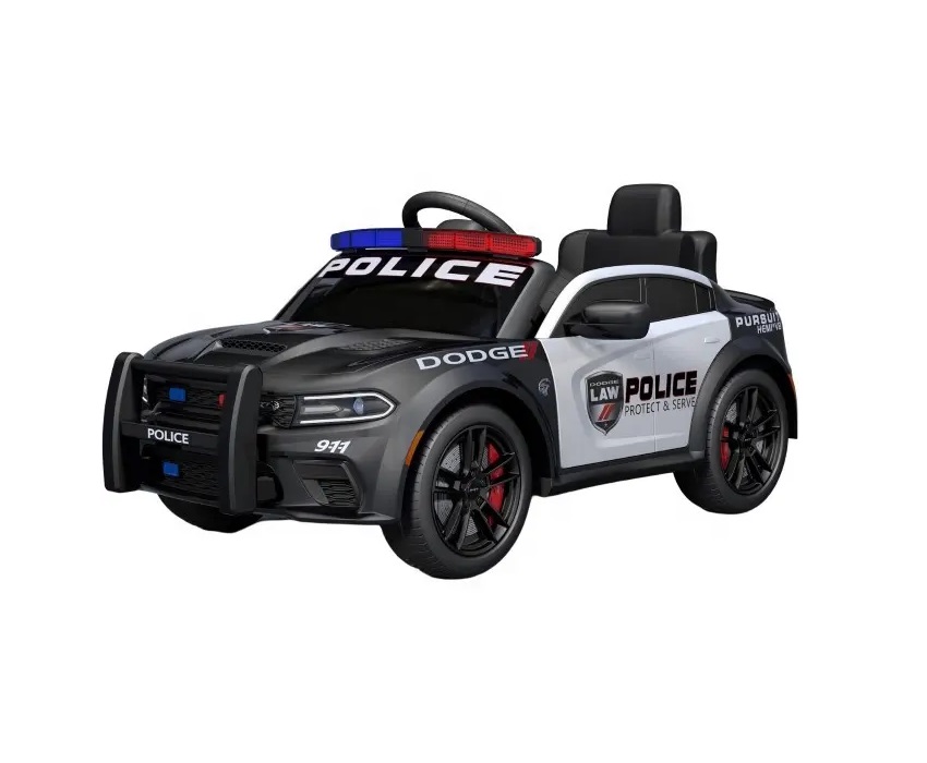 Masinuta electrica cu scaun din piele si roti EVA Dodge Police Black