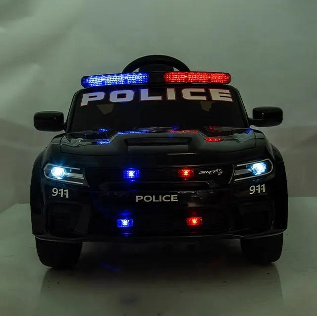 Masinuta electrica cu scaun din piele si roti EVA Dodge Police Black - 2