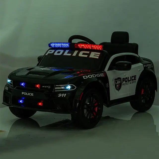 Masinuta electrica cu scaun din piele si roti EVA Dodge Police Black - 3