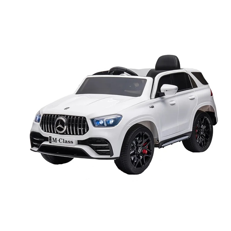 Masinuta electrica pentru copii Mercedes M Class White 70W cu telecomanda, slow start, lumini, deschidere usi si roti Eva
