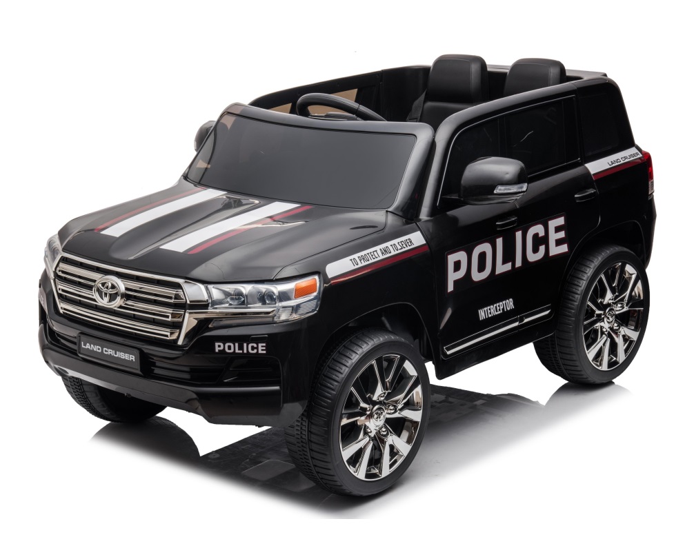 Masinuta electrica cu roti EVA si scaun din piele Toyota Landcruiser Police Black