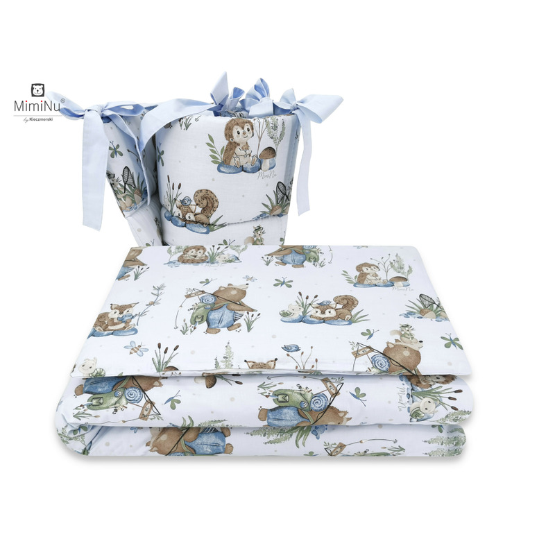 Lenjerie patut 3 piese MimiNu cu protectie laterala din bumbac pentru patut 120x60 cm Design Let s Go Blue