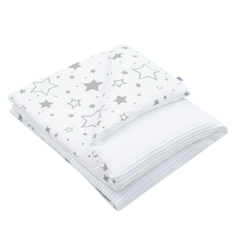 Paturica New Baby cu doua fete 80x102 cm Waffle white stars