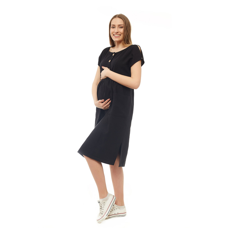 Rochie Qmini pentru gravide si pentru alaptare SM din in si poliester Black