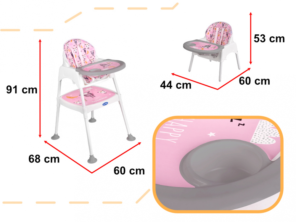 Scaun de servit masa transformabil 3 in 1 Roz - 3 | YEO