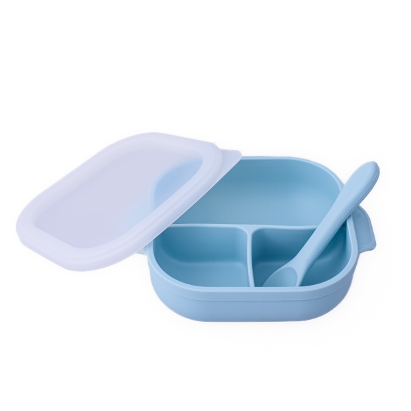 Set castron, farfurie cu ventuza, lingurita si capac bleu - 3 | YEO