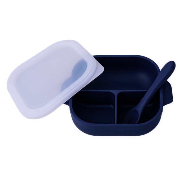 Set castron, farfurie cu ventuza, lingurita si capac bleumarin - 2 | YEO