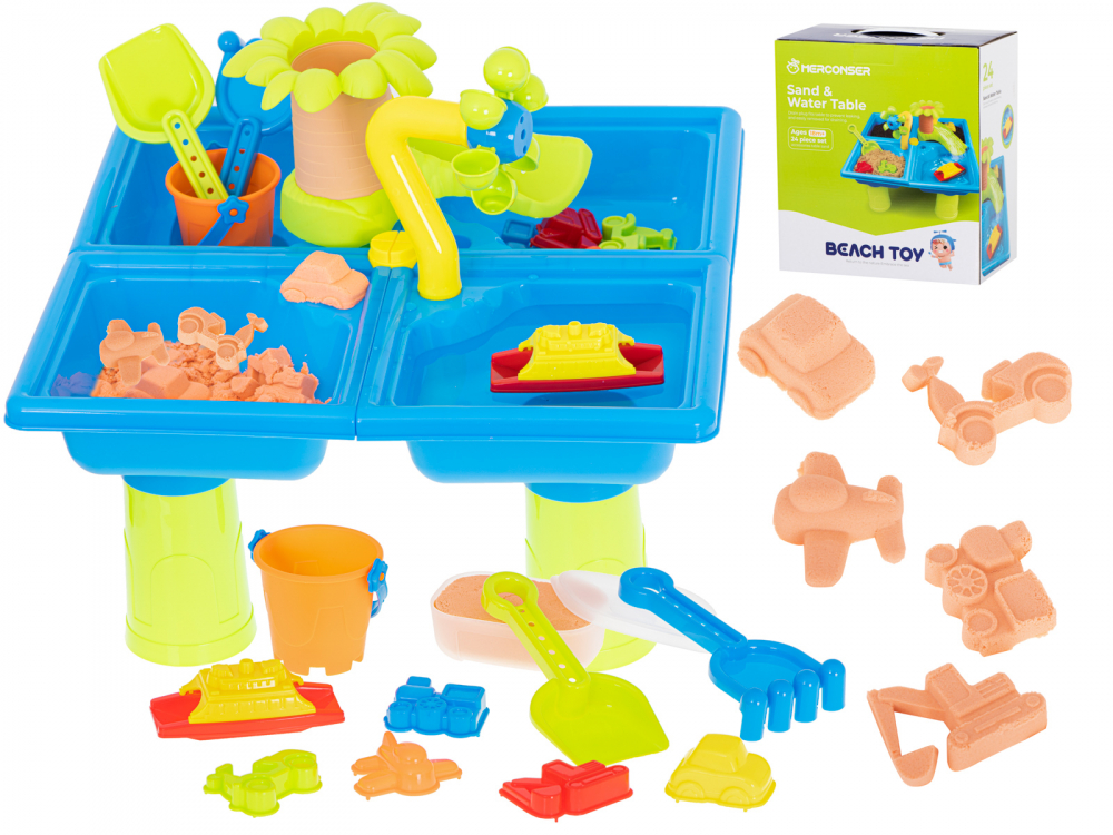 Set masuta de joaca cu nisip kinetic si 24 piese