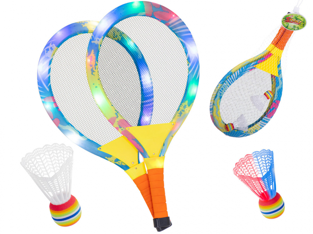 Set rachete iluminate de tenis cu minge si fluturas exterior imagine 2022