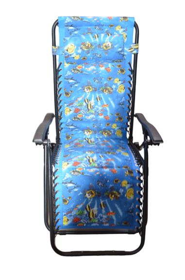 Sezlong-scaun camping cu tetiera din panza cu model pestisori albastru Camera copilului 2023-09-25