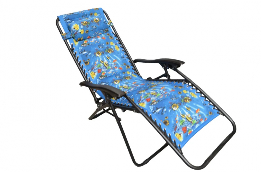 Sezlong-scaun camping cu tetiera din panza cu model pestisori albastru - 1