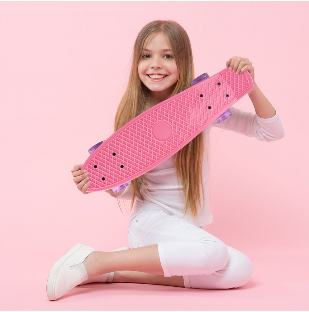 Skateboard cu led-uri pentru copii 56x15cm Roz - 5