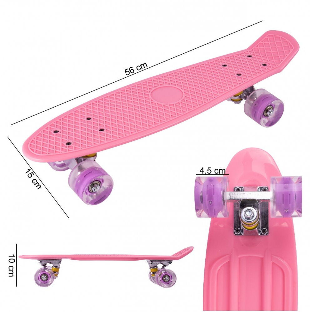 Skateboard cu led-uri pentru copii 56x15cm Roz - 6