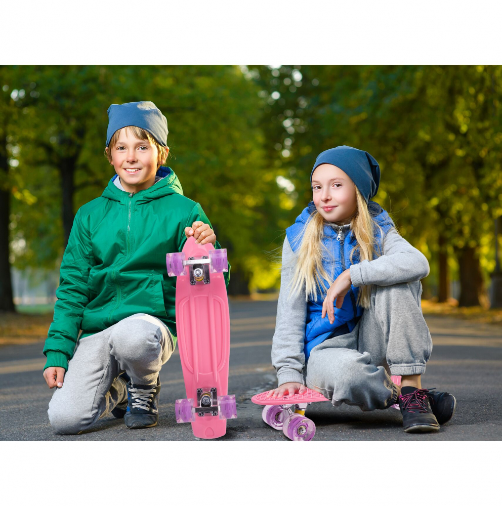 Skateboard cu led-uri pentru copii 56x15cm Roz - 7