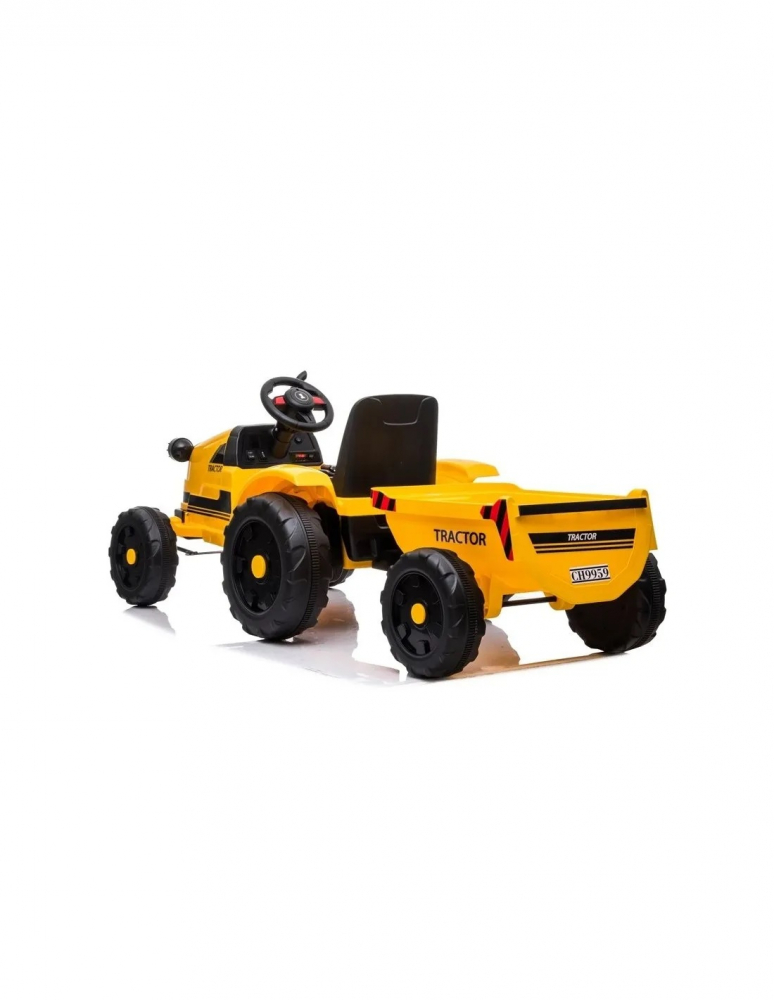 Tractor electric cu remorca pentru copii galben - 1
