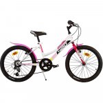 Bicicleta copii Dino Bikes 20 inch MTB fete sport alb cu 6 viteze